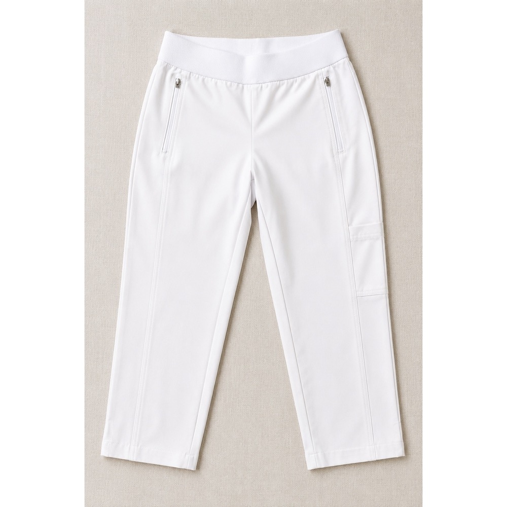 Chico's Zenergy Pants 0P Petite White Stretch Pull On Crop Zip Pocket Trave